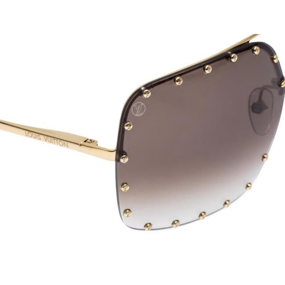 LOUIS VUITTON | Square Metal Goldtoned Studded—The Party Sunglasses RG0188 - Picture 4 of 7